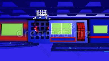 新闻工作室电视4k，背景抽象，透明球蓝红色